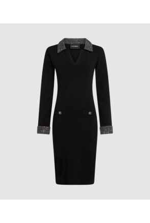 BOUCLE DETAIL KNIT DRESS