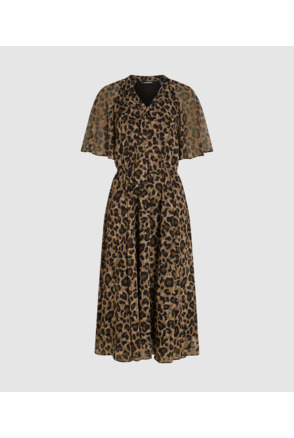 LEOPARD AOP CHIFFON MIDI DRESS