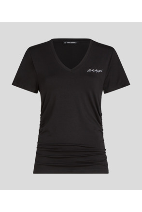 V-NECK RUCHED DETAIL T-SHIRT