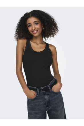 Regular Fit U-Neck Sleeveless (S/L) BASIC Mouwloze tanktop met U-hals en kanten detail