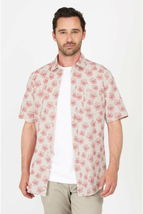 Suitable Short Sleeve Overhemd Linnen Simon Rood