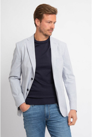 Suitable Blazer Linnen Streep Lichtblauw