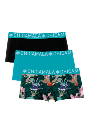 Dames 3-pack Boxershort Print + Effen Print/Green/Black