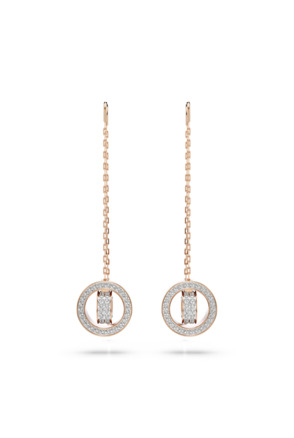 Dextera Round Pierced Earrings Chain Earrings Rose Gold shiny Crystal