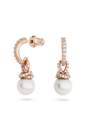 Originally Pierced Earrings Drop Rose Gold shiny Crystal White Pearl White