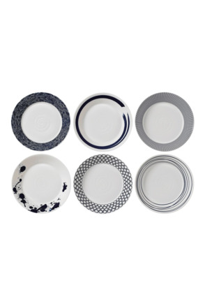 Pacific Pastabord 23cm, porselein Blue Mixed Patterns, Set van 6