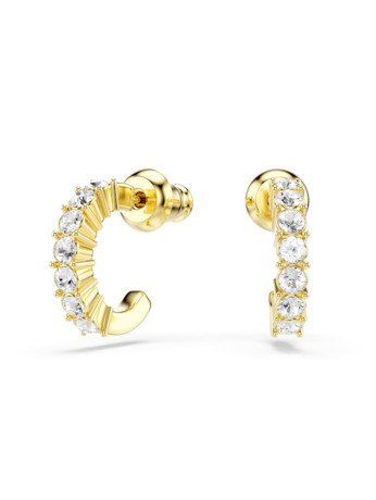 Mini Hoop Pierced Earrings OU Open Gold shiny Clear Crystal & Effect