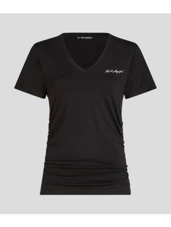 V-NECK RUCHED DETAIL T-SHIRT