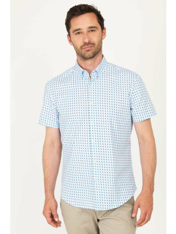 Suitable Short Sleeve Overhemd Print Blauw