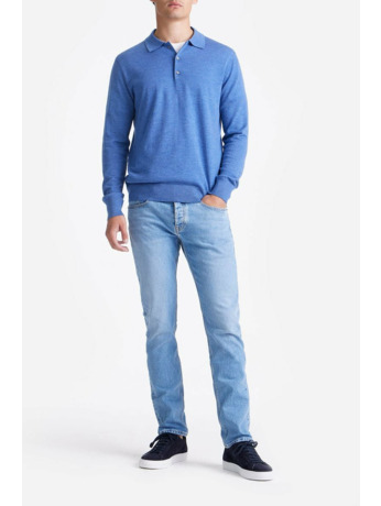 King Essentials The Robert Long Sleeve Poloshirt Merino Mid Blauw