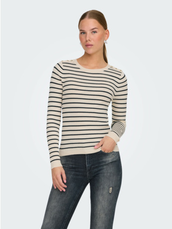 ONLMILA LS STRIPE BUTTON O-NECK CS