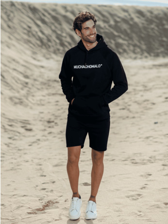 Heren Wit Borduurwerk Hoodie Zwart Black