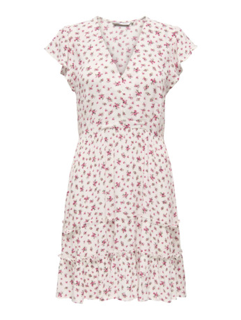 Regular Fit V-Neck Short Sleeves (S/S) Mini-lengte V-hals jurk met ruches voor dagelijks gebruik