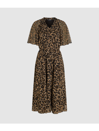 LEOPARD AOP CHIFFON MIDI DRESS
