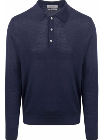 King Essentials The Robert Long Sleeve Poloshirt Merino Navy