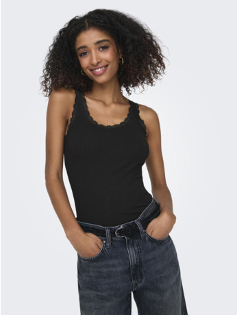 Regular Fit U-Neck Sleeveless (S/L) BASIC Mouwloze tanktop met U-hals en kanten detail