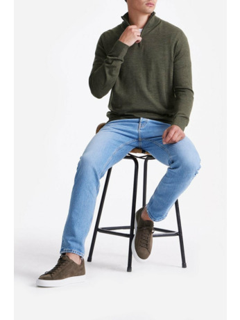 King Essentials The Michael Half Zip Pull Army Merino Groen