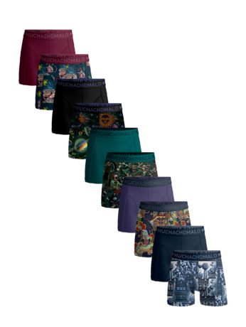 Heren 10-Pack Boxershort Print/Effen Print/Purple/Blue/Green/Red