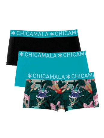 Dames 3-pack Boxershort Print + Effen Print/Green/Black