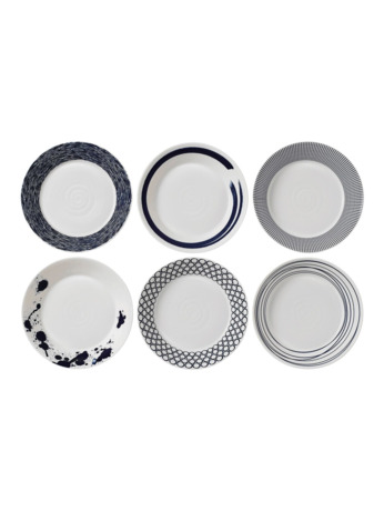 Pacific Pastabord 23cm, porselein Blue Mixed Patterns, Set van 6