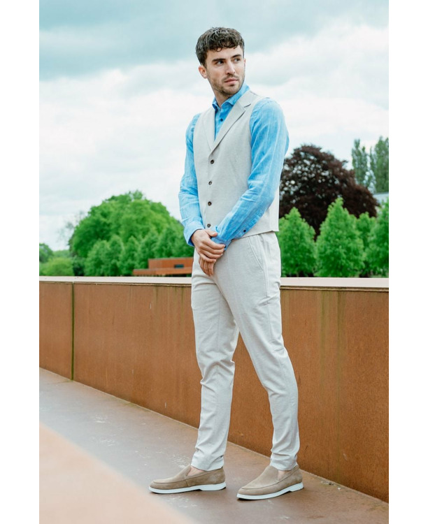 Suitable Pantalon Jersey Zandkleur Ruit