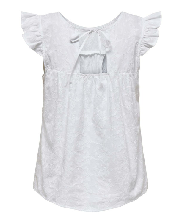 Loose Fit O-Neck CAP Sleeves (C/S) Elegante top met O-hals en CAP mouwen en ruches