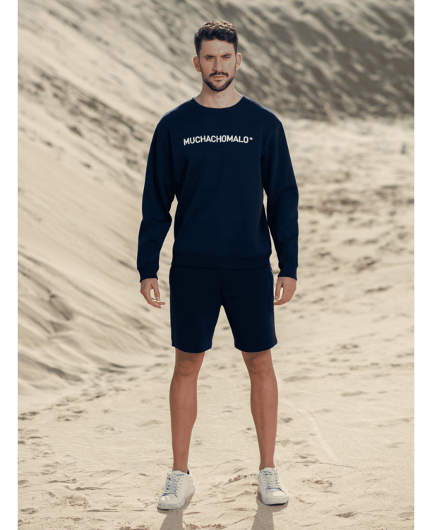 Mannen Wit Geborduurde Trui Marineblauw