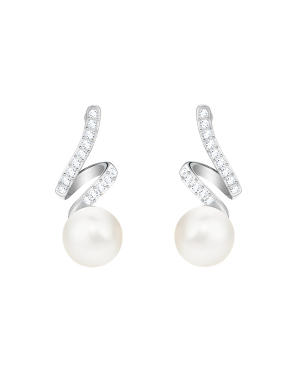 Gabriella Pierced Earrings Pearl OU Rhodium shiny Crystal White Pearl Crystal