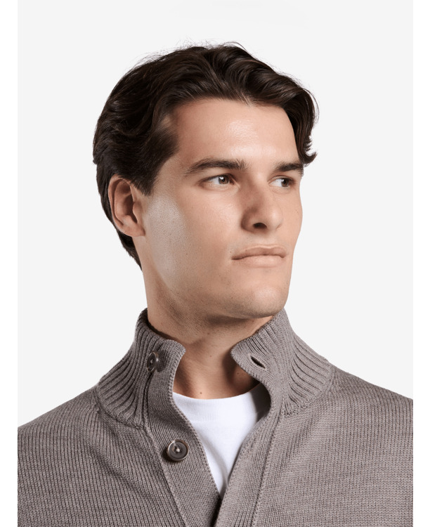 No Label Heren Trui Bruin Cardiff Extrafine Merino Wol
