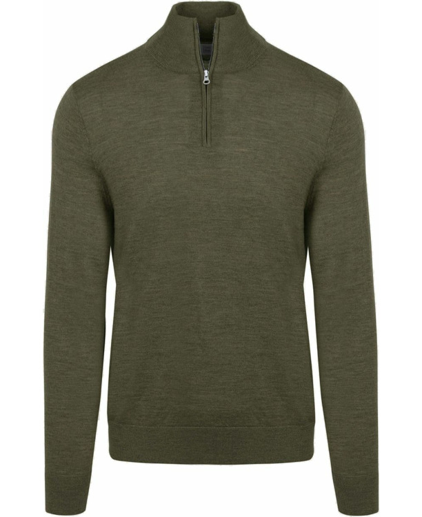 King Essentials The Michael Half Zip Pull Army Merino Groen