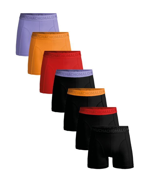 Heren 7-Pack Boxershorts Effen Black/Orange/Yellow/Purple