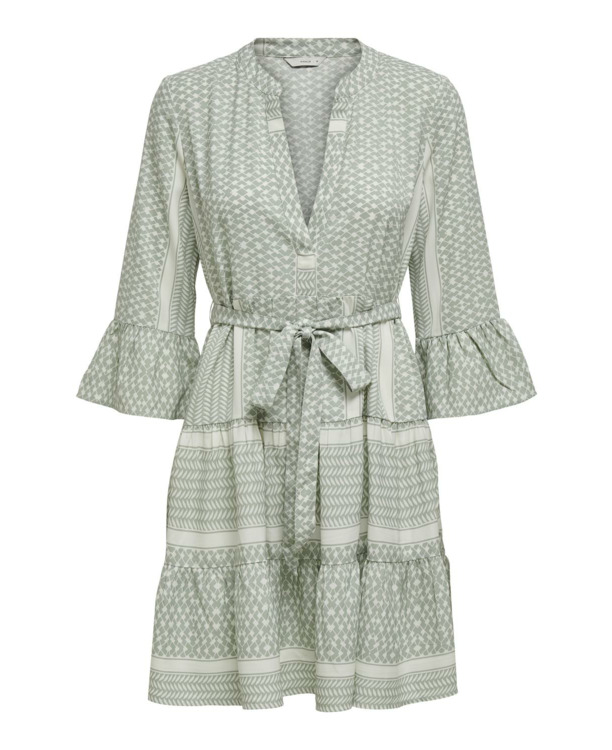 Regular Fit V-Neck 3/4 Sleeves (3/4) Korte jurk met V-hals en strikceintuur