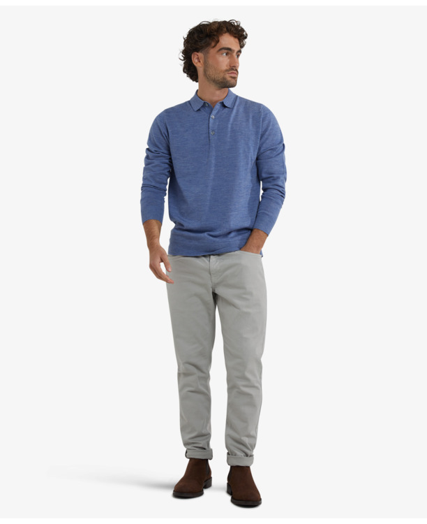 Fine Merino Polo Long Sleeve 100% Extra Fine Merinowol Heren
