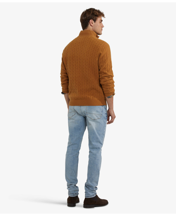 Cable Zip Mock Sweater 100% Lambswool Heren