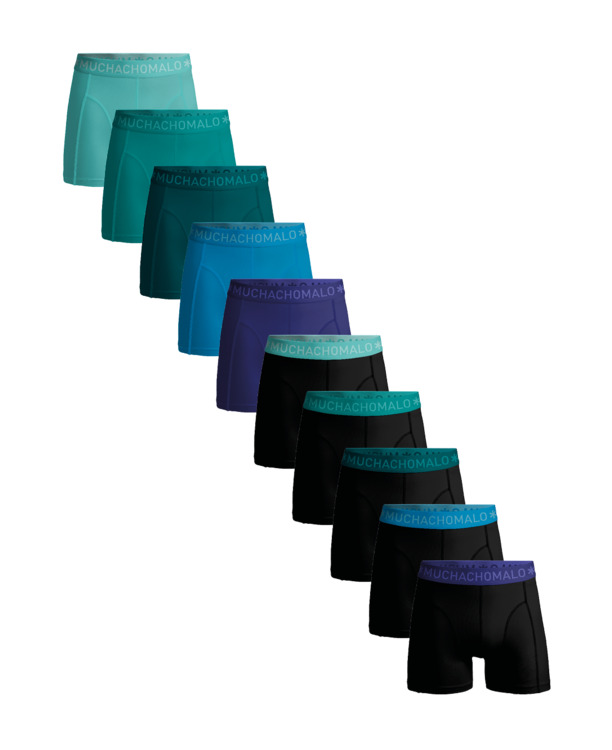 Heren 10-Pack Boxershorts Effen Black/Blue/Green