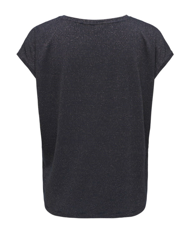 Regular Fit O-Neck Short Sleeves (S/S) Basic top met V-hals en glitterdetail