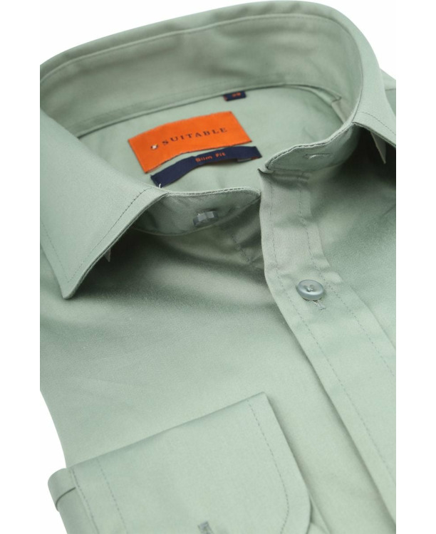 Suitable Satin Stretch Overhemd Groen