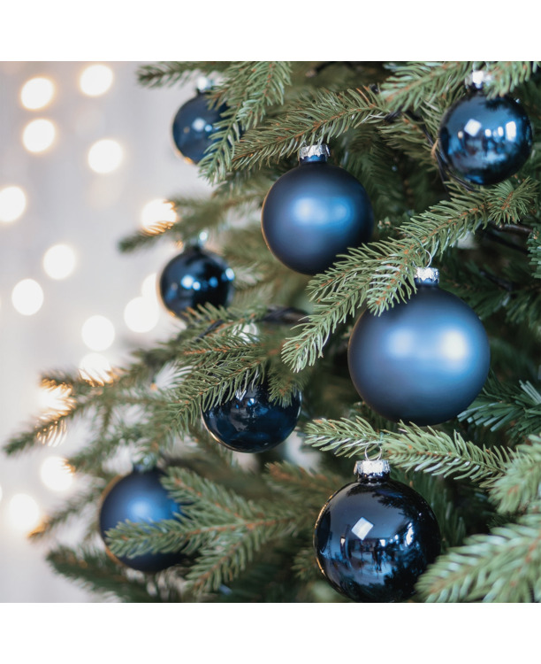 Stoere Denim Blue kerstballenset 44 stuks in handige box