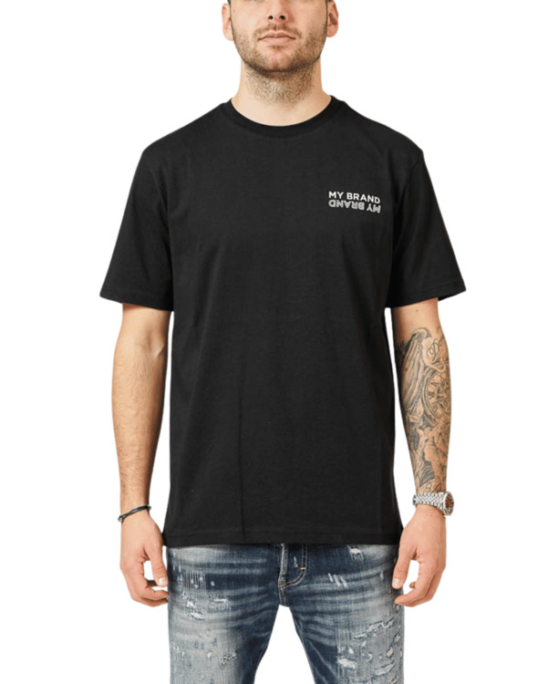 MIJN MERK ONDERSTEBOVEN BORST ZWARTE T-SHIRT MANNEN