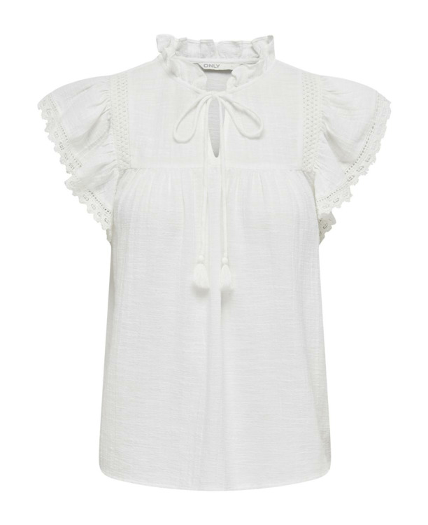 Regular Fit V-Neck Short Sleeves (S/S) Jeugdige vrouwelijke top met V-hals en kanten detail