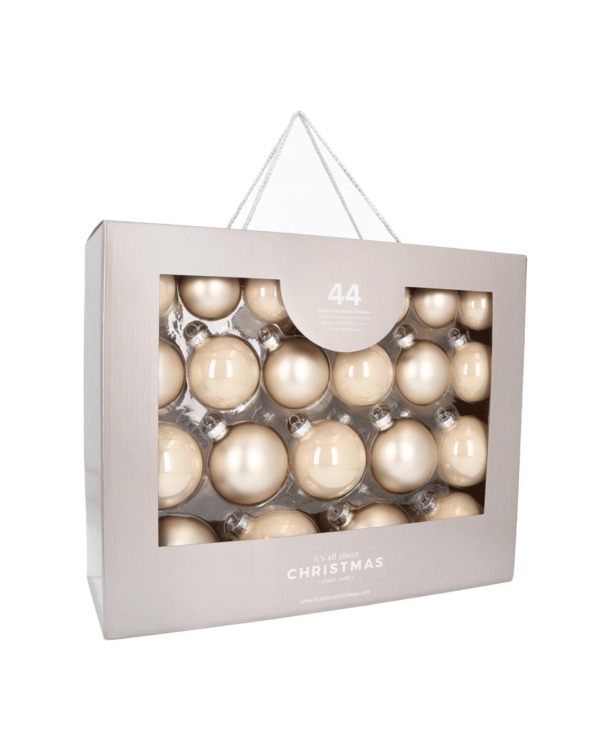 Glazen kerstballen 44 st | Champagne | 5-8 cm | In koffer