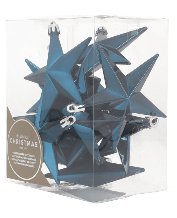 12 blauwe kerststerren in handige box