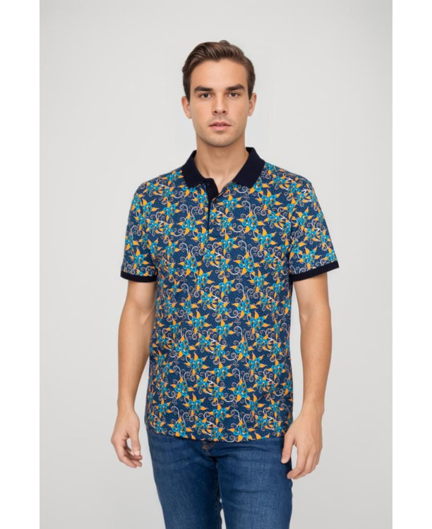 Suitable Polo Bloemen Donkerblauw