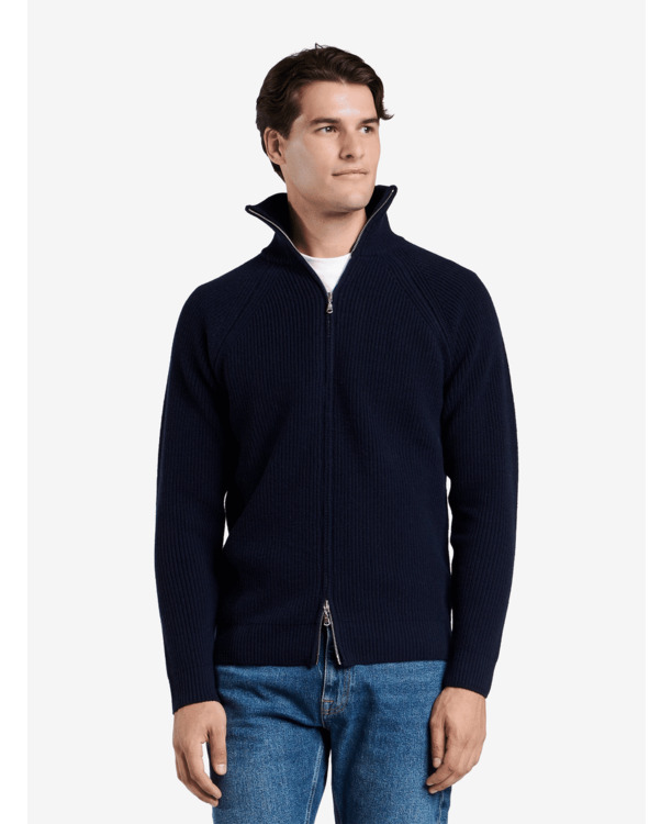 No Label Heren Trui Navy Girton Merino Cashmere