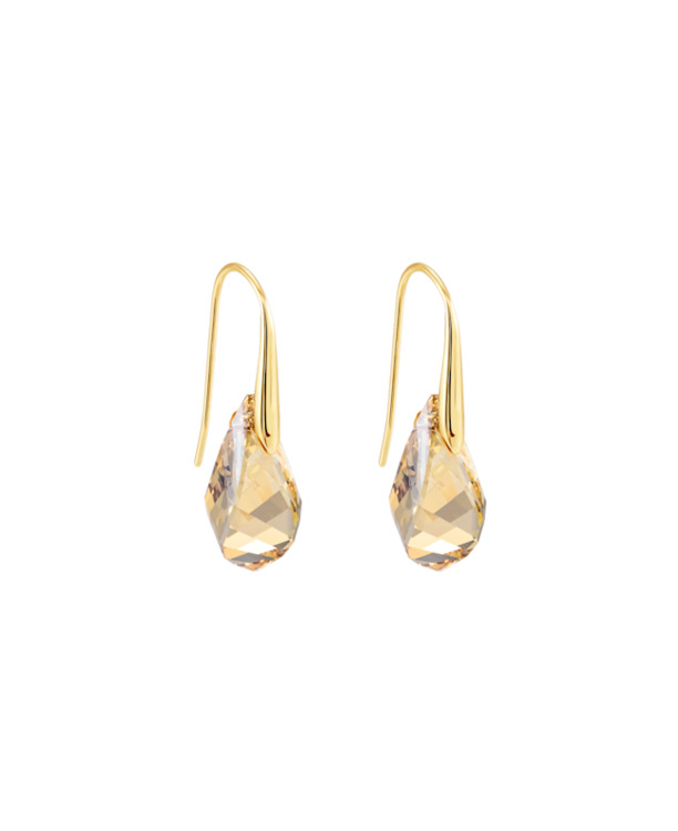 Energic Pierced Earrings Drop OU Gold shiny Crystal Golden Shadow