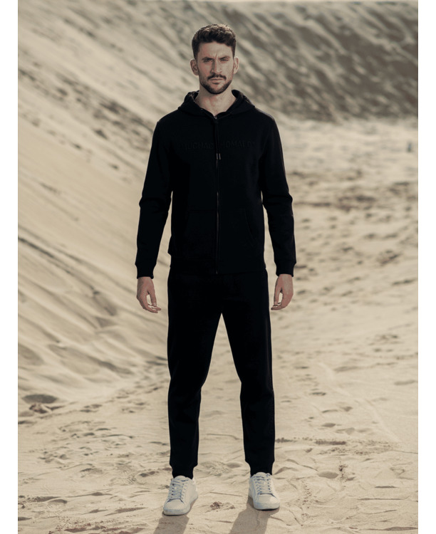 Heren Borduurwerk Rits Vest Zwart Black