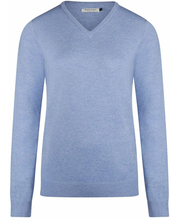 Steppin' Out Dames Pullover V-hals Merinowol Mid Blauw
