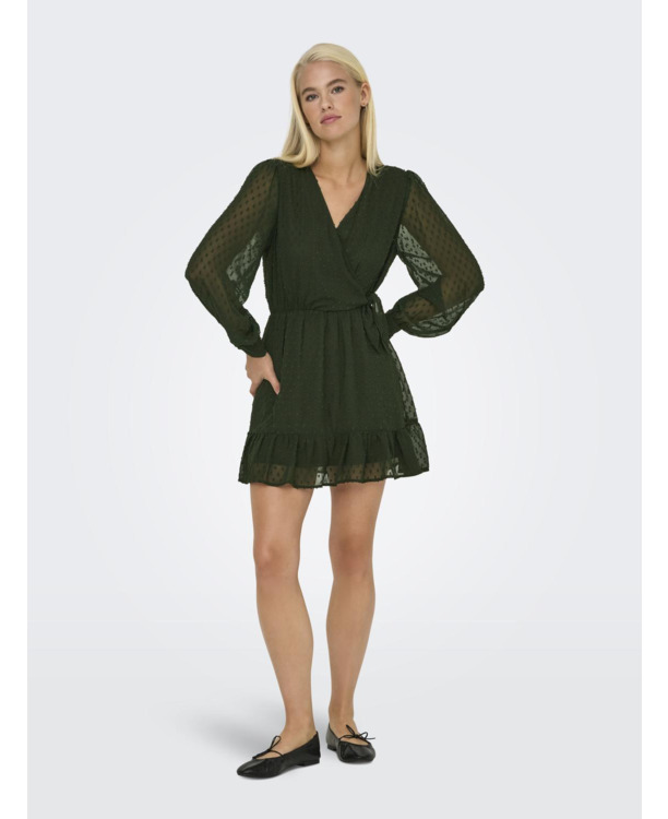 Regular Fit V-Neck Long Sleeves (L/S) Korte jurk met V-hals en ruches voor dagelijks gebruik