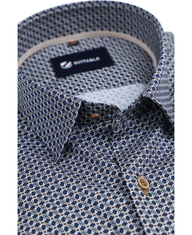 Suitable Overhemd Print Donkerblauw
