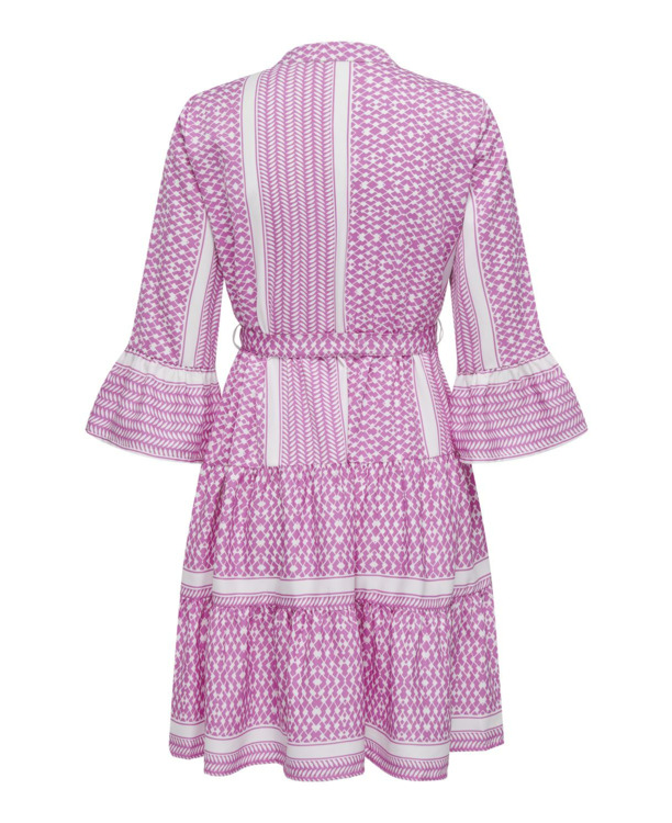 Regular Fit V-Neck 3/4 Sleeves (3/4) Korte jurk met V-hals en strikceintuur